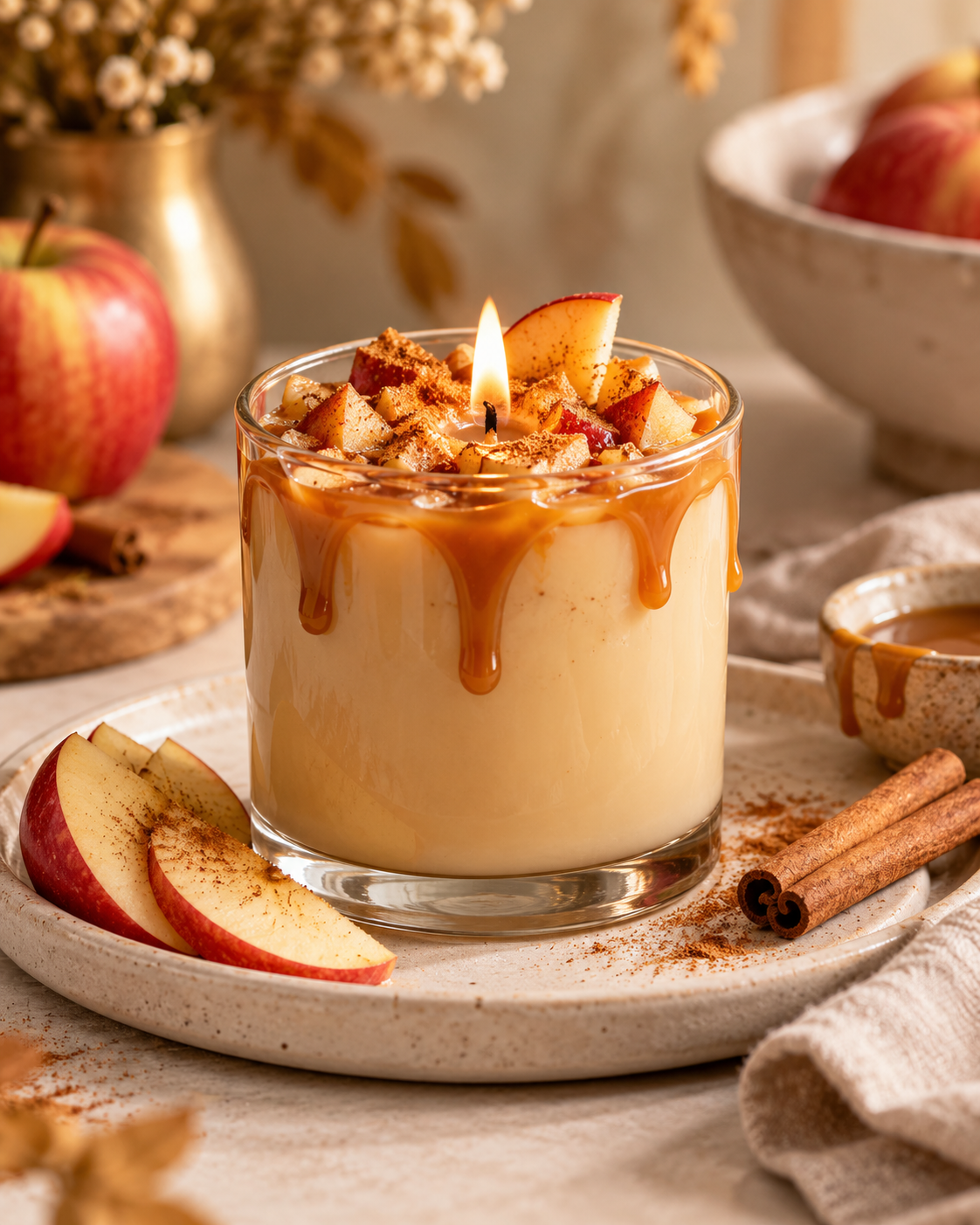 Salted caramel apple spice edible candle