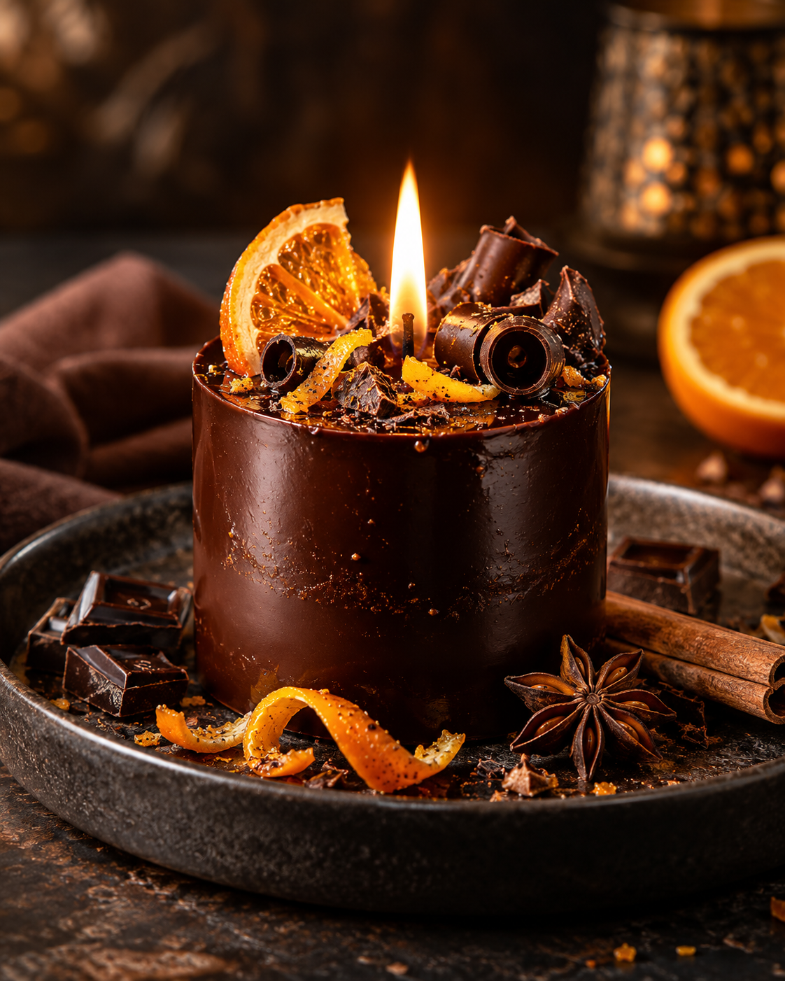 Dark chocolate orange spice edible candle